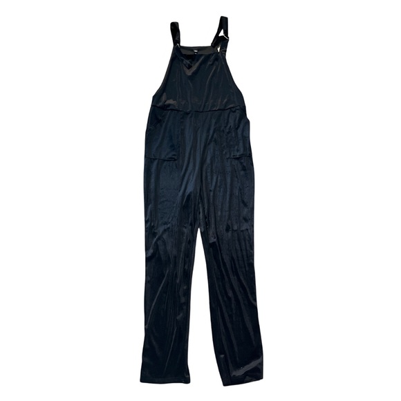 NWT Design Lab black velvet overalls / jumpsuit SZ L - Picture 1 of 3